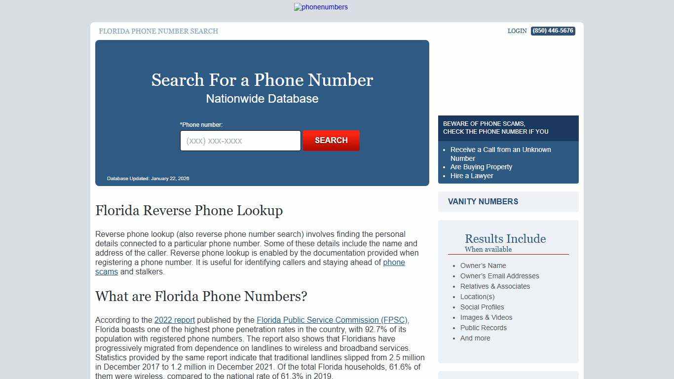 Florida Phone Number Lookup | PhoneNumbers.org